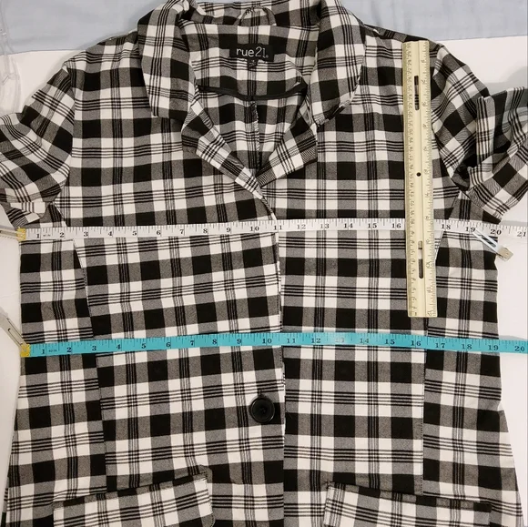 Rue 21 Plaid Print Black And White Long Sleeve Blazer Jacket Size M - Picture 5 of 9